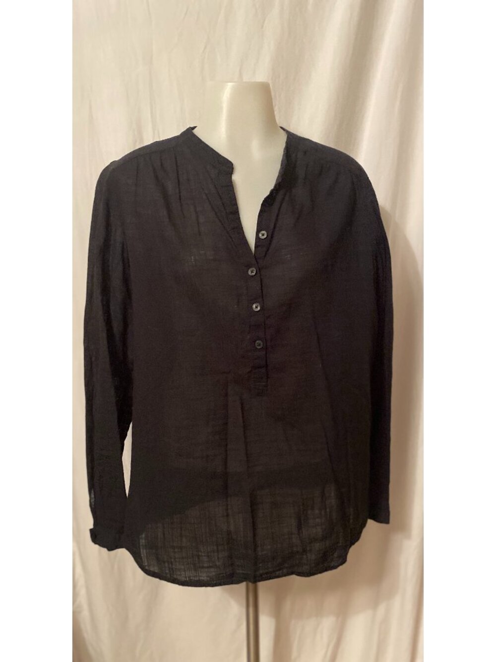 Sonoma Life + Style Black Sheer Lightweight Button Front Long Sleeve Blouse